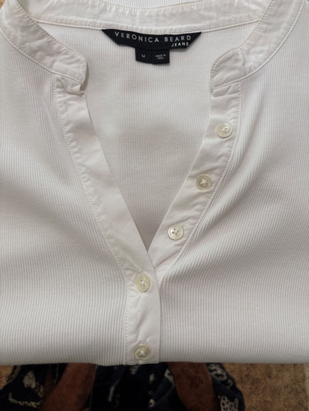 Veronica Beard Coralee Ribbed Stretch-Cotton Top - White Size M - Picture 5 of 5